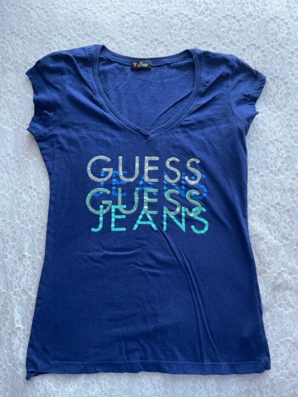 guess sequin short sleeve top